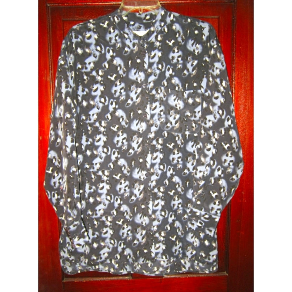 Equipment Femme XS Tunic Top Blouse Shirt Button Down Silk Print Oversized Hi Lo